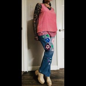 Embellished Floral Women's Blue Denim Jeans